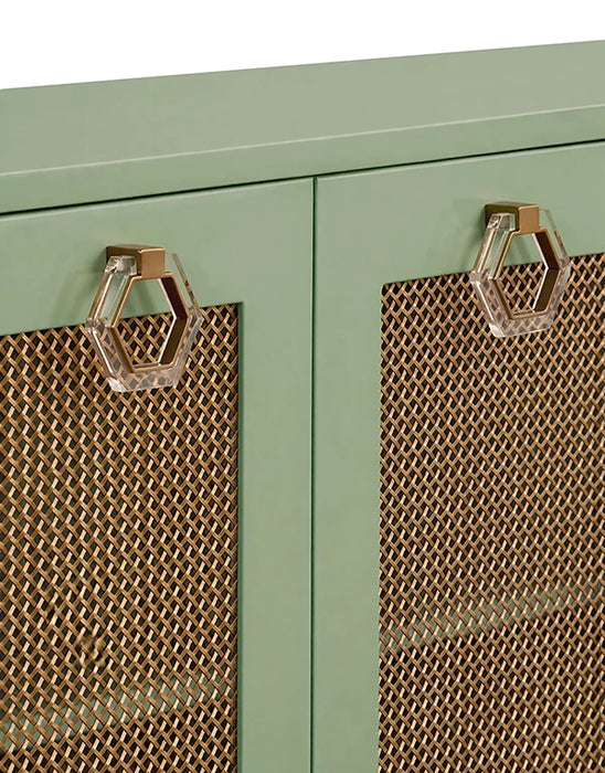 Worlds Away - Marcella Four Door Buffet With Brass Mesh Grill Door Fronts In Green Lacquer - MARCELLA GR