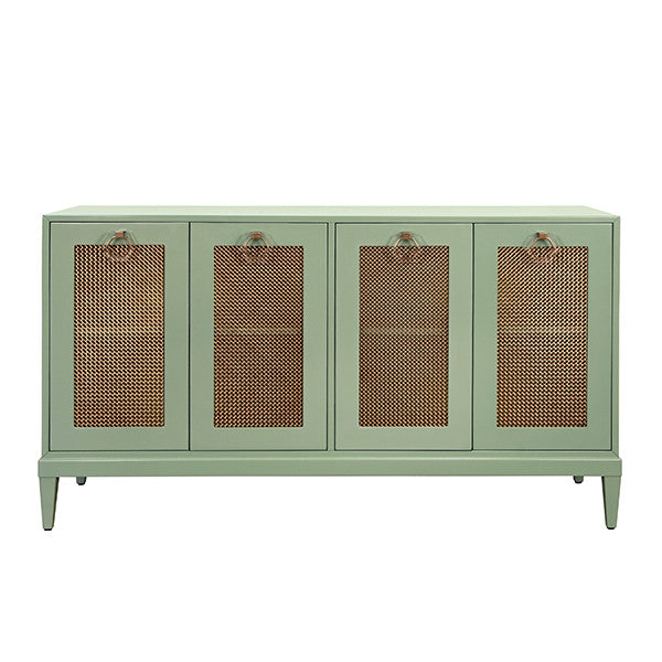 Worlds Away - Marcella Four Door Buffet With Brass Mesh Grill Door Fronts In Green Lacquer - MARCELLA GR