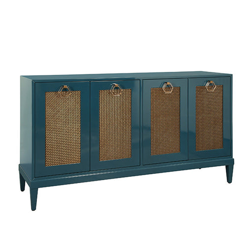 Worlds Away - Marcella Four Door Buffet With Brass Mesh Grill Door Fronts In Teal Lacquer - MARCELLA TL - GreatFurnitureDeal