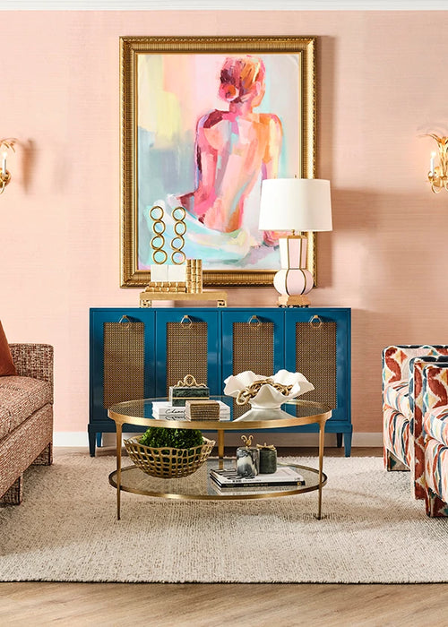 Worlds Away - Stacey Two Tier Glass Top Round Coffee Table In Antique Brass - STACEY ABR