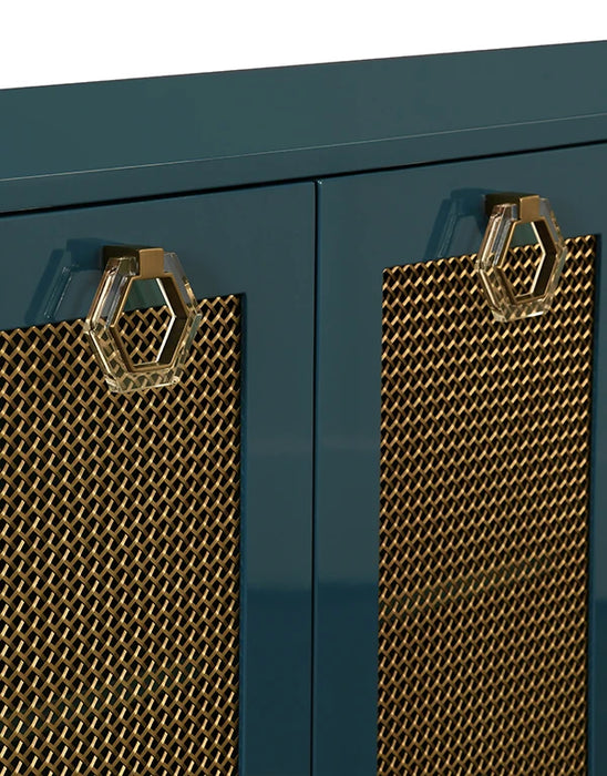 Worlds Away - Marcella Four Door Buffet With Brass Mesh Grill Door Fronts In Teal Lacquer - MARCELLA TL - GreatFurnitureDeal