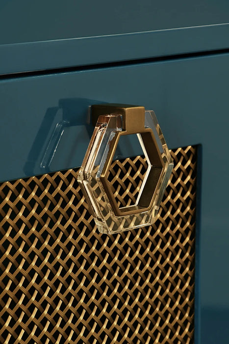 Worlds Away - Marcella Four Door Buffet With Brass Mesh Grill Door Fronts In Teal Lacquer - MARCELLA TL - GreatFurnitureDeal