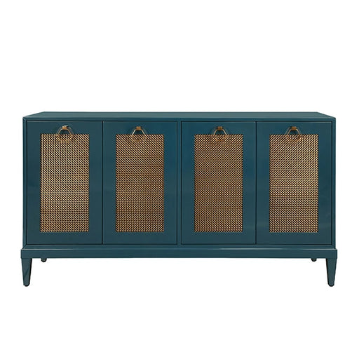 Worlds Away - Marcella Four Door Buffet With Brass Mesh Grill Door Fronts In Teal Lacquer - MARCELLA TL - GreatFurnitureDeal