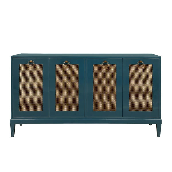 Worlds Away - Marcella Four Door Buffet With Brass Mesh Grill Door Fronts In Teal Lacquer - MARCELLA TL - GreatFurnitureDeal