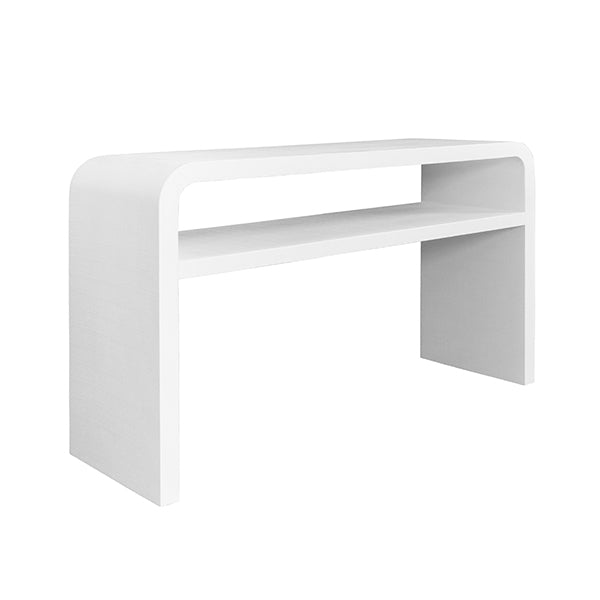 Worlds Away - Waterfall Edge Two Tier Console Table In Textured White Linen - MARSHALL WH - GreatFurnitureDeal