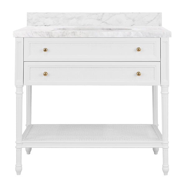 Worlds Away - Bath Vanity With Fluted Leg And Open Cane Shelf - MARTHA WH - GreatFurnitureDeal