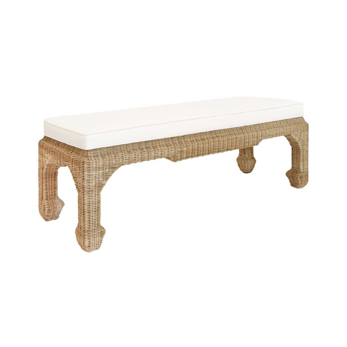 Worlds Away - Massey Ming Style Bench In Woven Rattan With Ivory Linen Cushion - MASSEY - GreatFurnitureDeal