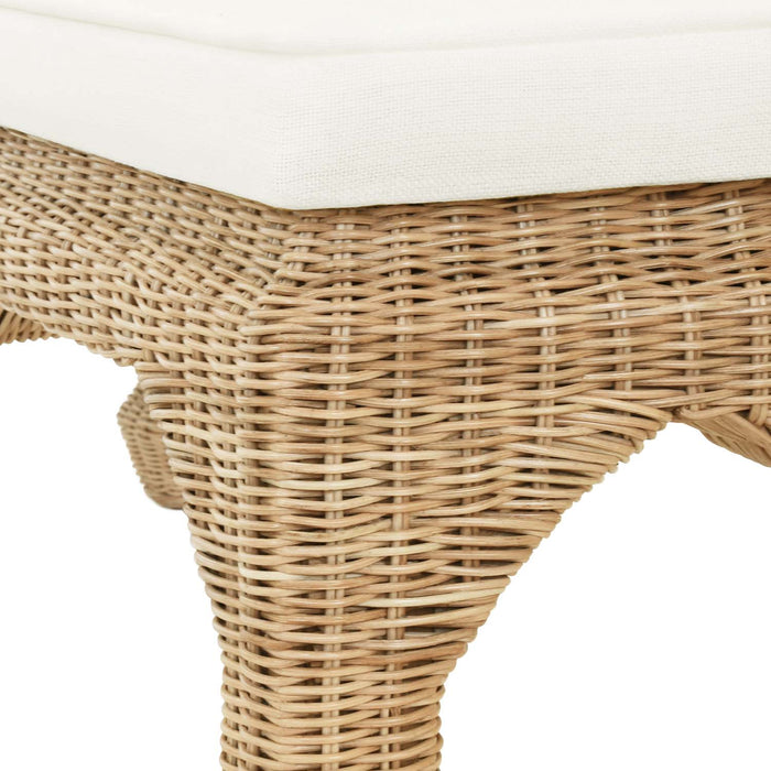 Worlds Away - Massey Ming Style Bench In Woven Rattan With Ivory Linen Cushion - MASSEY