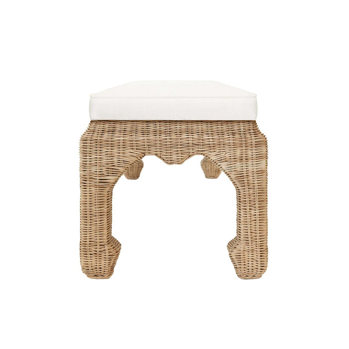 Worlds Away - Massey Ming Style Bench In Woven Rattan With Ivory Linen Cushion - MASSEY