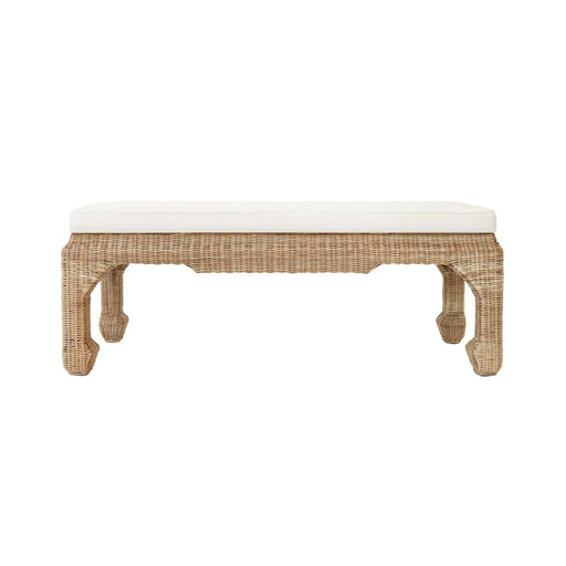 Worlds Away - Massey Ming Style Bench In Woven Rattan With Ivory Linen Cushion - MASSEY - GreatFurnitureDeal