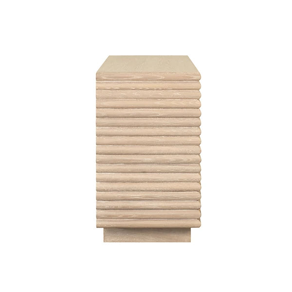 Worlds Away - Mateo Three Drawer Side Table With Antique Brass Hardware And Large Horizontal Reeds In Cerused Oak - MATEO CO