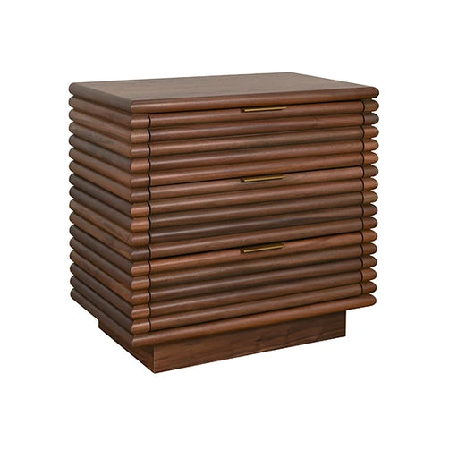 Worlds Away - Mateo Three Drawer Side Table With Antique Brass Hardware And Large Horizontal Reeds In Walnut - MATEO WAL - GreatFurnitureDeal