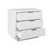 Worlds Away - Mateo Three Drawer Side Table With Antique Brass Hardware And Large Horizontal Reeds In White Lacquer - MATEO WH - GreatFurnitureDeal