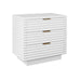 Worlds Away - Mateo Three Drawer Side Table With Antique Brass Hardware And Large Horizontal Reeds In White Lacquer - MATEO WH - GreatFurnitureDeal