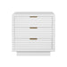 Worlds Away - Mateo Three Drawer Side Table With Antique Brass Hardware And Large Horizontal Reeds In White Lacquer - MATEO WH - GreatFurnitureDeal
