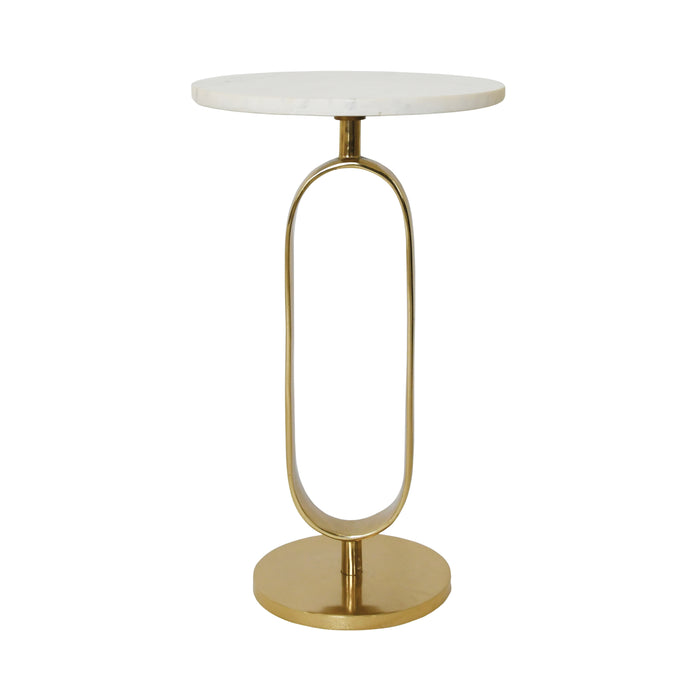 Worlds Away - Round Side Table With Brass Racetrack Detail Base And White Marble Top - MAURA - GreatFurnitureDeal