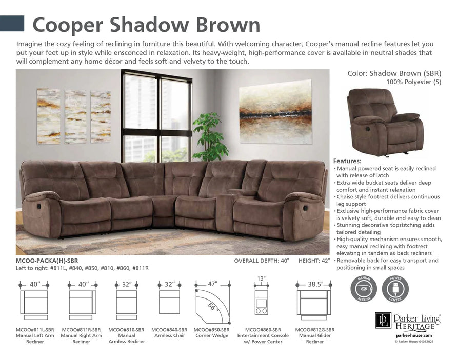 Parker Living - Cooper 6 Piece Reclining Sectional in Shadow Brown - MCOO-PACKA-SBR - GreatFurnitureDeal