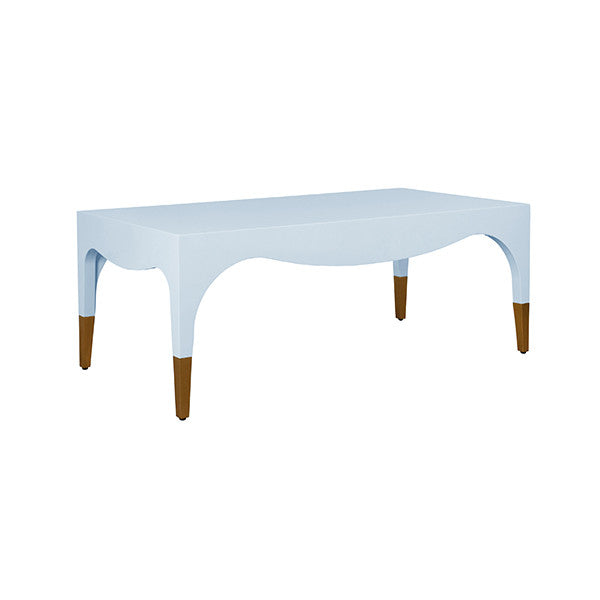 Worlds Away - Medina Tapered Leg Coffee Table With Antique Brass Foot Caps In Light Blue Lacquer - MEDINA LB
