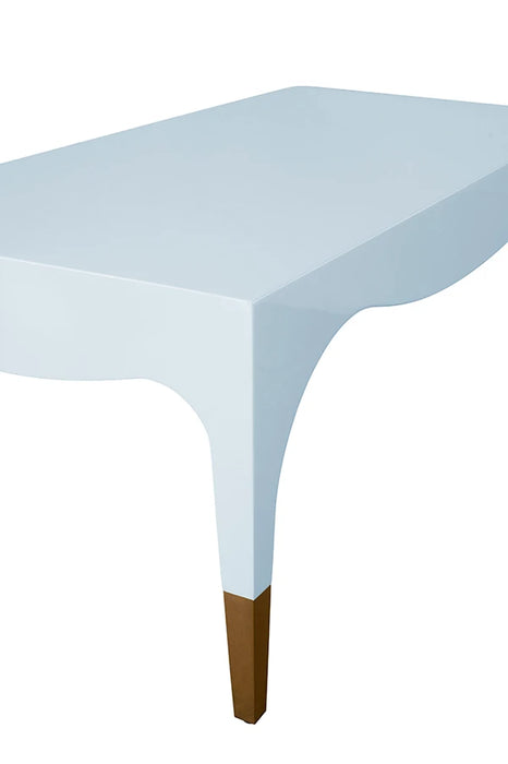 Worlds Away - Medina Tapered Leg Coffee Table With Antique Brass Foot Caps In Light Blue Lacquer - MEDINA LB