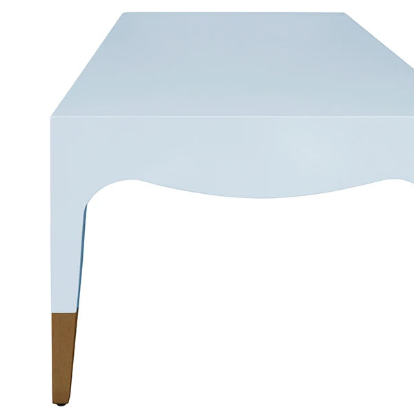 Worlds Away - Medina Tapered Leg Coffee Table With Antique Brass Foot Caps In Light Blue Lacquer - MEDINA LB