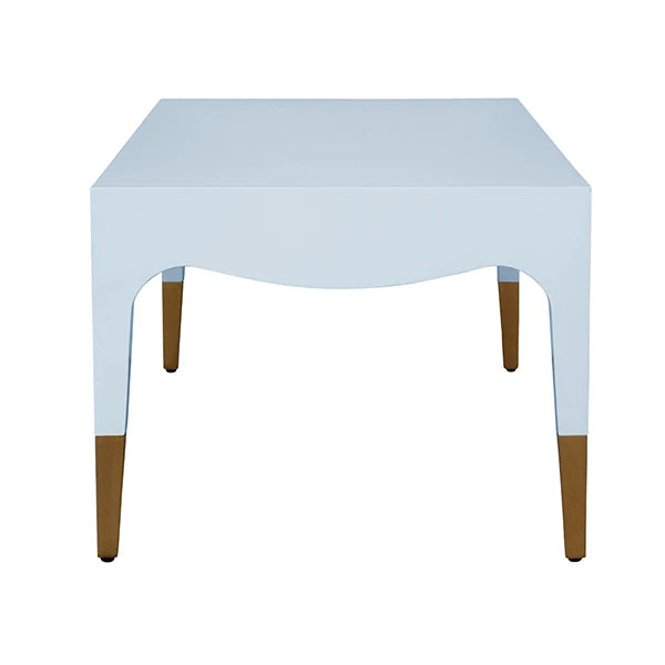 Worlds Away - Medina Tapered Leg Coffee Table With Antique Brass Foot Caps In Light Blue Lacquer - MEDINA LB