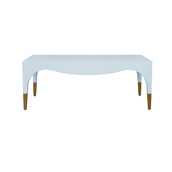 Worlds Away - Medina Tapered Leg Coffee Table With Antique Brass Foot Caps In Light Blue Lacquer - MEDINA LB