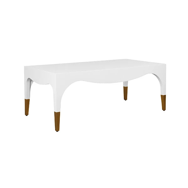 Worlds Away - Medina Tapered Leg Coffee Table With Antique Brass Foot Caps In White Lacquer - MEDINA WH