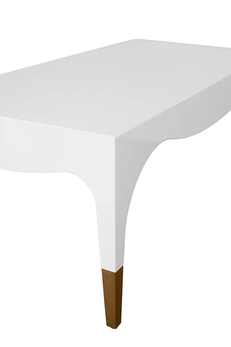 Worlds Away - Medina Tapered Leg Coffee Table With Antique Brass Foot Caps In White Lacquer - MEDINA WH
