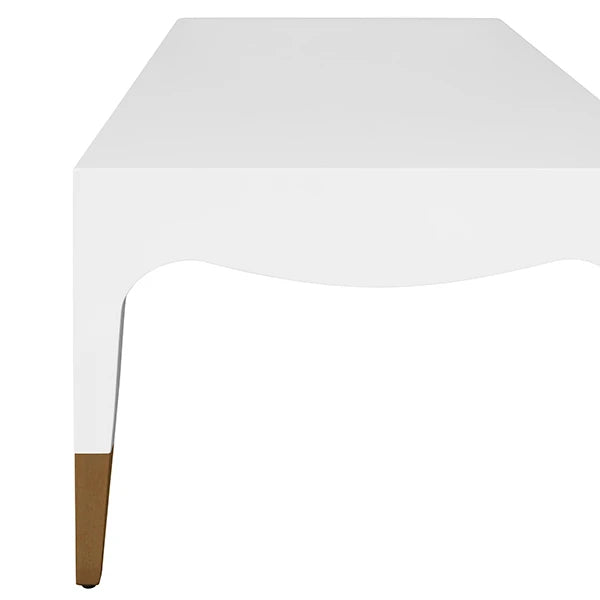 Worlds Away - Medina Tapered Leg Coffee Table With Antique Brass Foot Caps In White Lacquer - MEDINA WH