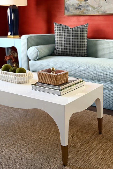 Worlds Away - Medina Tapered Leg Coffee Table With Antique Brass Foot Caps In White Lacquer - MEDINA WH
