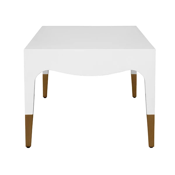 Worlds Away - Medina Tapered Leg Coffee Table With Antique Brass Foot Caps In White Lacquer - MEDINA WH
