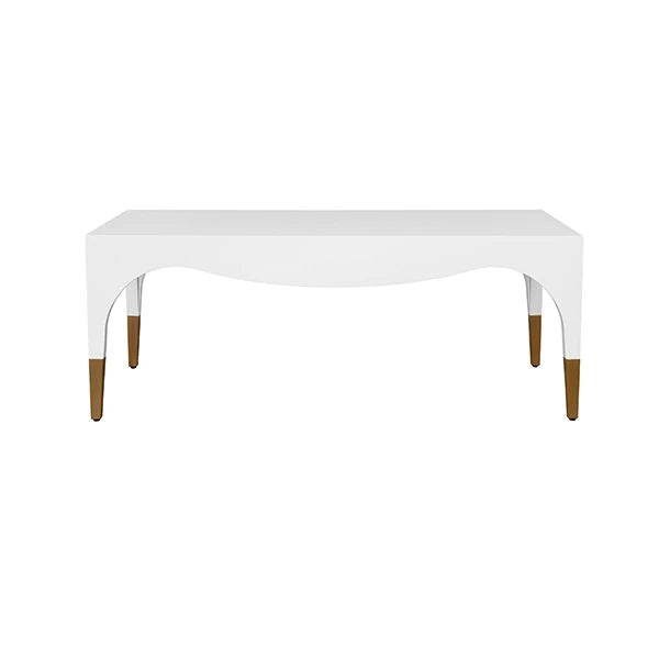 Worlds Away - Medina Tapered Leg Coffee Table With Antique Brass Foot Caps In White Lacquer - MEDINA WH