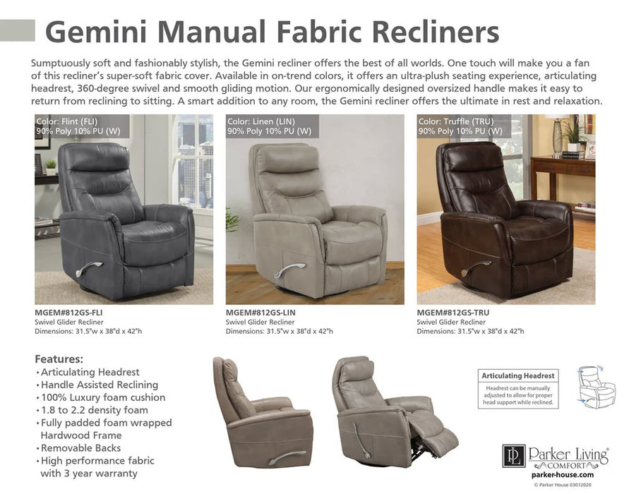 Parker Living - Gemini Swivel Glider Recliner in Capri Silver (Set of 2) - MGEM#812GS-2-CSI - GreatFurnitureDeal