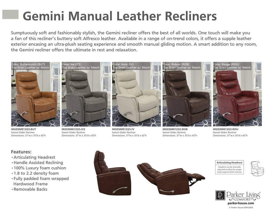 Parker Living - Gemini Manual Swivel Glider Recliner in Ivory -Set of 2- MGEM#812GS-IV - GreatFurnitureDeal