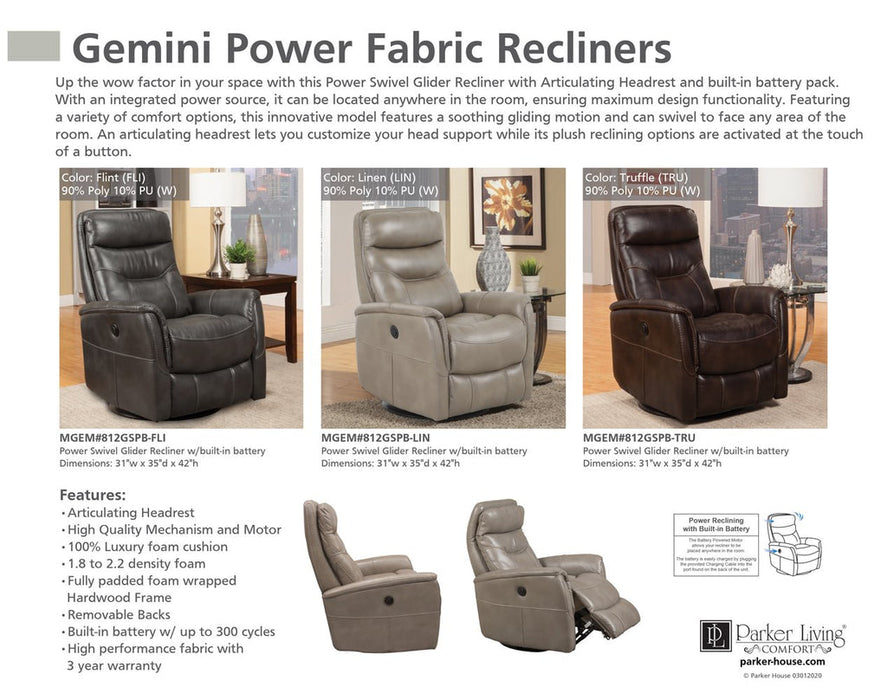 Parker Living - Gemini Truffle Anywhere Power Recliner (Set of 2) - MGEM#812GSPB-TRU - GreatFurnitureDeal