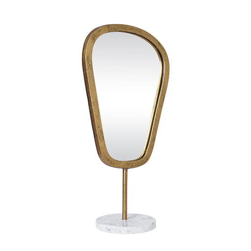 Worlds Away - Large Table Top Mirror In Aged Gold Finish On White Marble Base - MICAH LG - GreatFurnitureDeal