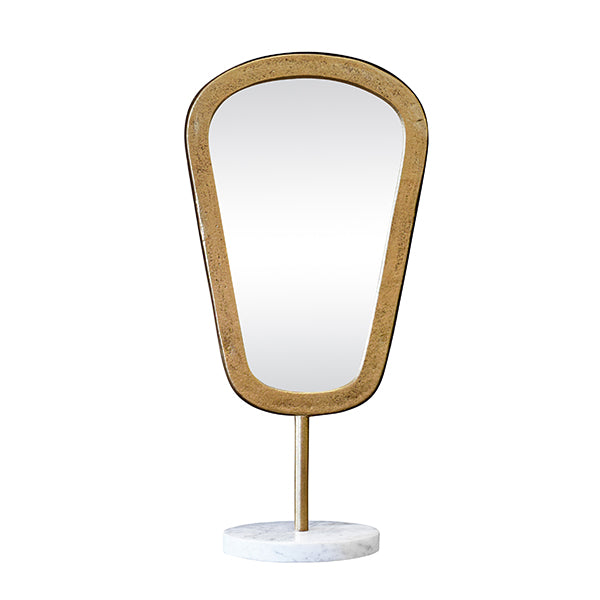 Worlds Away - Large Table Top Mirror In Aged Gold Finish On White Marble Base - MICAH LG - GreatFurnitureDeal