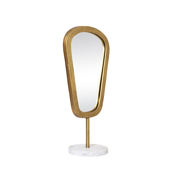 Worlds Away - Small Table Top Mirror In Aged Gold Finish On White Marble Base - MICAH SM - GreatFurnitureDeal