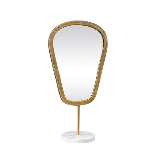 Worlds Away - Small Table Top Mirror In Aged Gold Finish On White Marble Base - MICAH SM - GreatFurnitureDeal