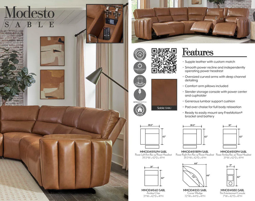 Parker Living - Modesto 6 Piece Modular Power Reclining Sectional with Power Adjustable Headrests in Sable - MMOD-PACKA(H)-SABL - GreatFurnitureDeal