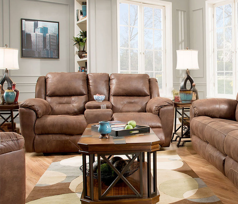 Southern Motion - Pandora Double Reclining Console Loveseat in Mocha - 751-28 - GreatFurnitureDeal