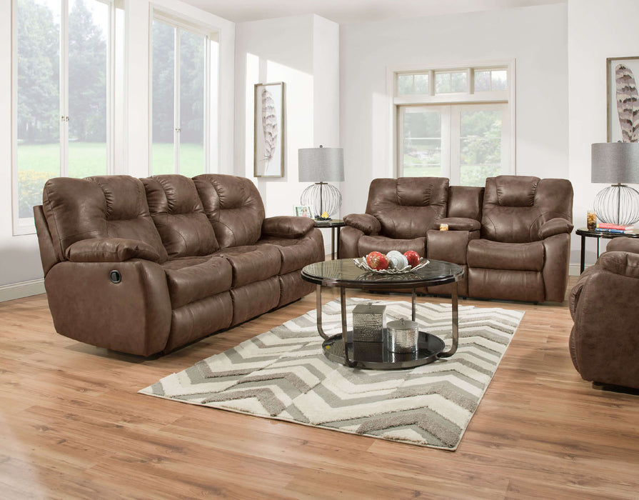 Southern Motion - Avalon Dual Reclining Sofa with Drop-Down Table, Dual Reclining Console Sofa & Rocker Recliner in Mocha - 838-33-28-1838 - GreatFurnitureDeal