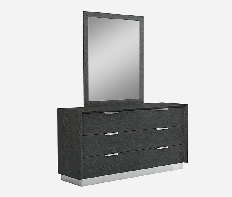 J&M Furniture - The Monte Leone Grey Lacquer Drawer Dresser and Mirror - 180234-DR+M-GREY LACQUER - GreatFurnitureDeal