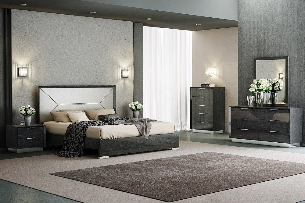 J&M Furniture - The Monte Leone Grey Lacquer 6 Piece Queen Bedroom Set - 180234-Q-6SET-GREY LACQUER
