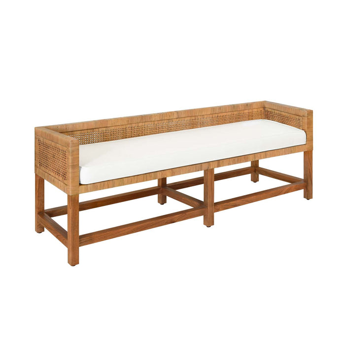 Worlds Away - Monterey Cane Bench With Low Seat Back And Ivory Linen Cushion - MONTEREY