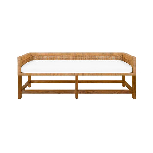 Worlds Away - Monterey Cane Bench With Low Seat Back And Ivory Linen Cushion - MONTEREY - GreatFurnitureDeal