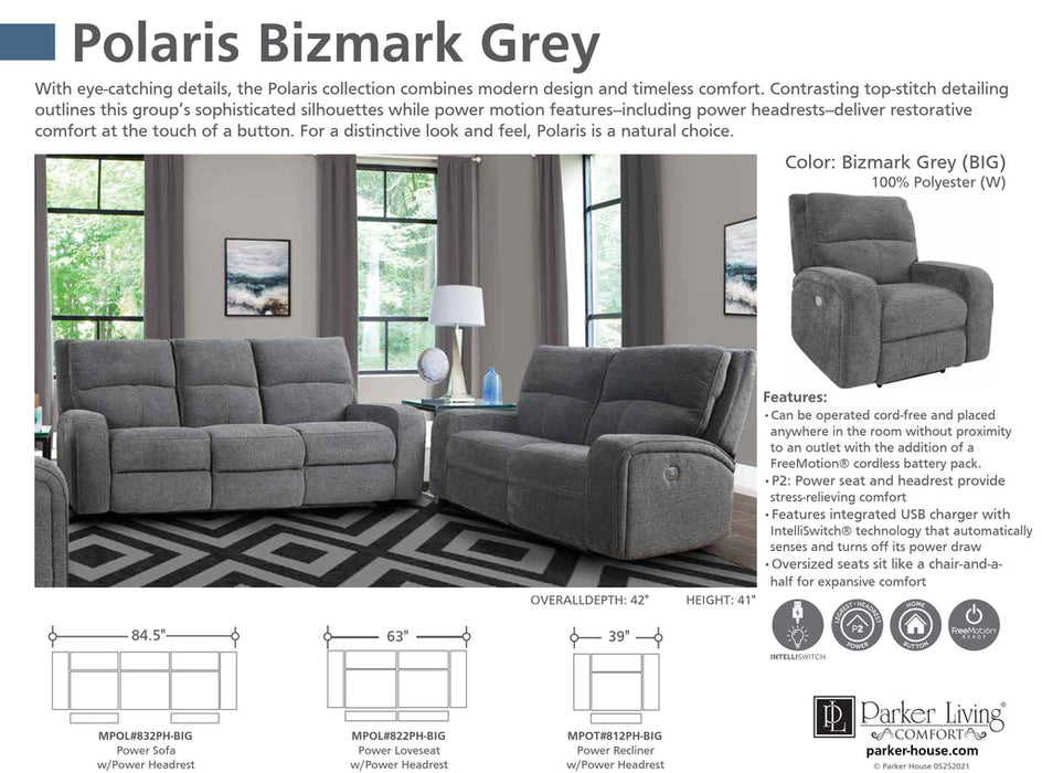 Parker Living - Polaris Power Sofa in Bizmark Grey - MPOL#832PH-BIG