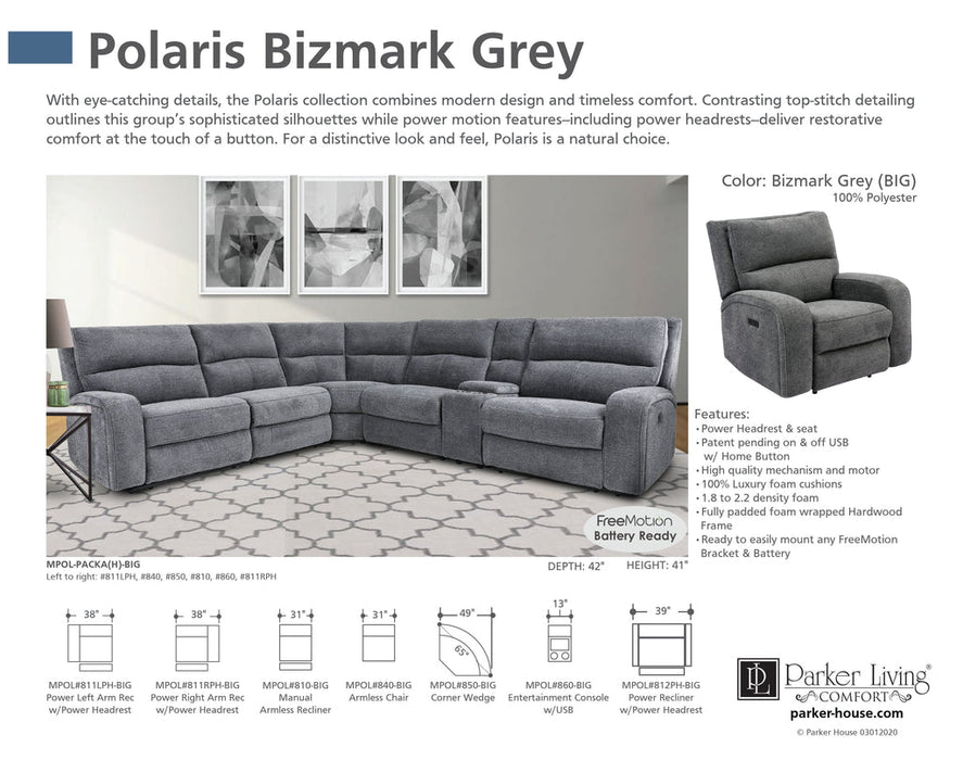 Parker Living - Polaris 2 Piece Power Sofa Set in Bizmark Grey - MPOL#832PH-822PH-BIG - GreatFurnitureDeal