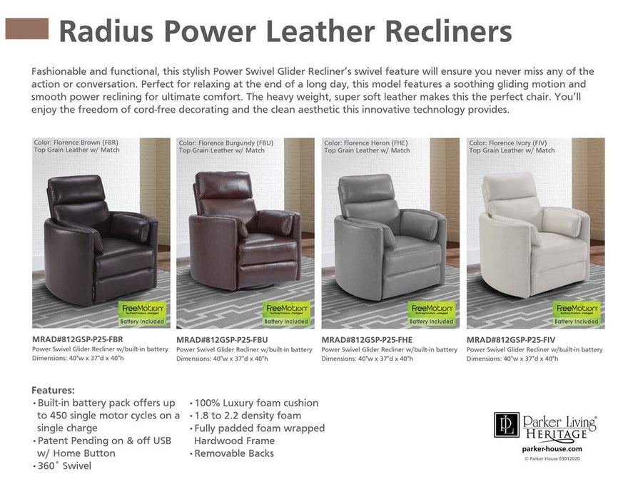 Parker Living - Radius Power Cordless Swivel Glider Recliner in Florence Brown - MRAD#812GSP-P25-FBR - GreatFurnitureDeal