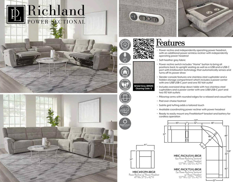 Parker Living - Richland 6 Piece Modular Power Reclining Sectional in Bristol Grey - MRIC-PACK6T(H)-BRGR - GreatFurnitureDeal